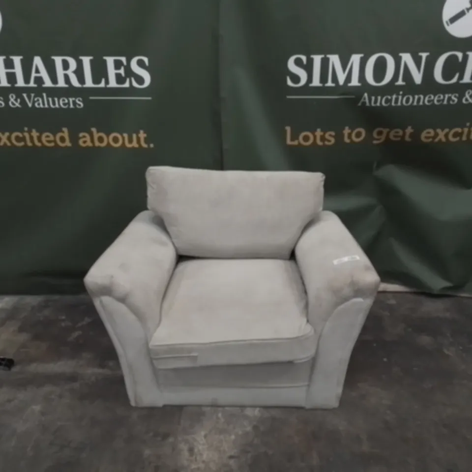 DESIGNER LIGHT GREY FABRIC ARMCHAIR