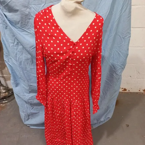 MONSOON RED POLKA DOT MAXI DRESS, UK 10 (EUR 38, US 6)