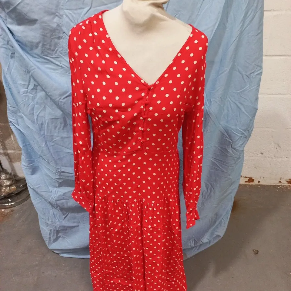 MONSOON RED POLKA DOT MAXI DRESS, UK 10 (EUR 38, US 6)