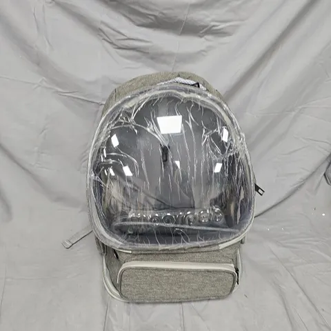 Grey cat backpack with clear vinyl front panel