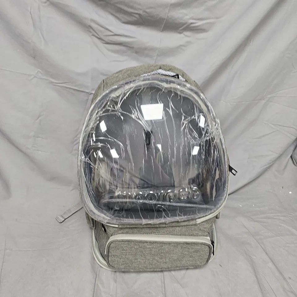 Grey cat backpack with clear vinyl front panel