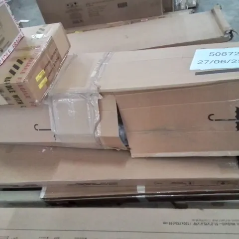 PALLET CONTAINING VARIOUS INCOMPLETE BOXED FURNITURE PARTS AND OTHER HOUSEHOLD ITEMS ETC.