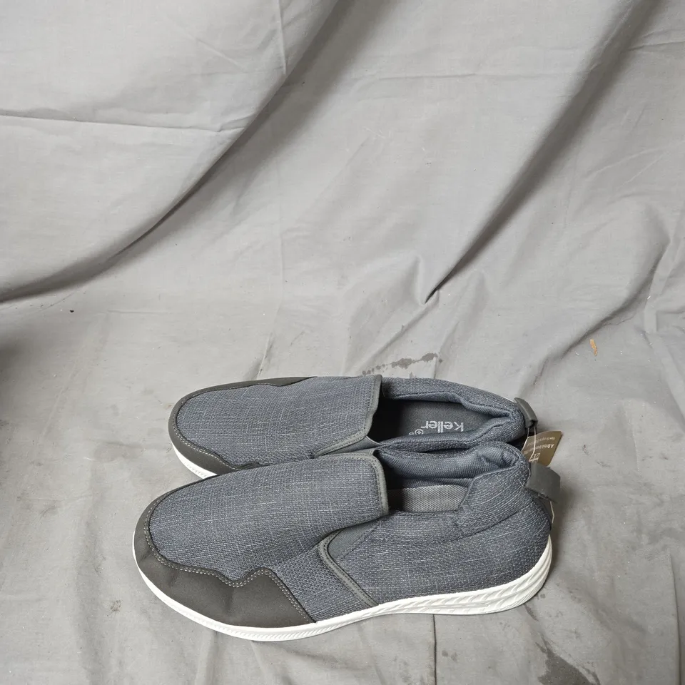 KELER SLIP-ON TRAINERS - GREY FABRIC, WHITE SOLE SIZE 10