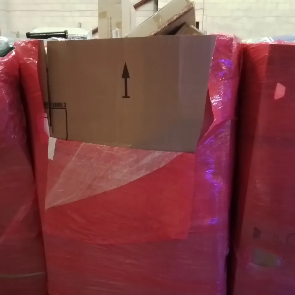 PALLET OF ASSORTED ITEMS TO INCLUDE: OFFICE CHAIR, HEAT PRESS MACHINE, DISH DRYING RACK, KIDS BASKETBALL HOOP, MULTIFUNCTIONAL FITNESS BOARD, DOOR MAT ECT