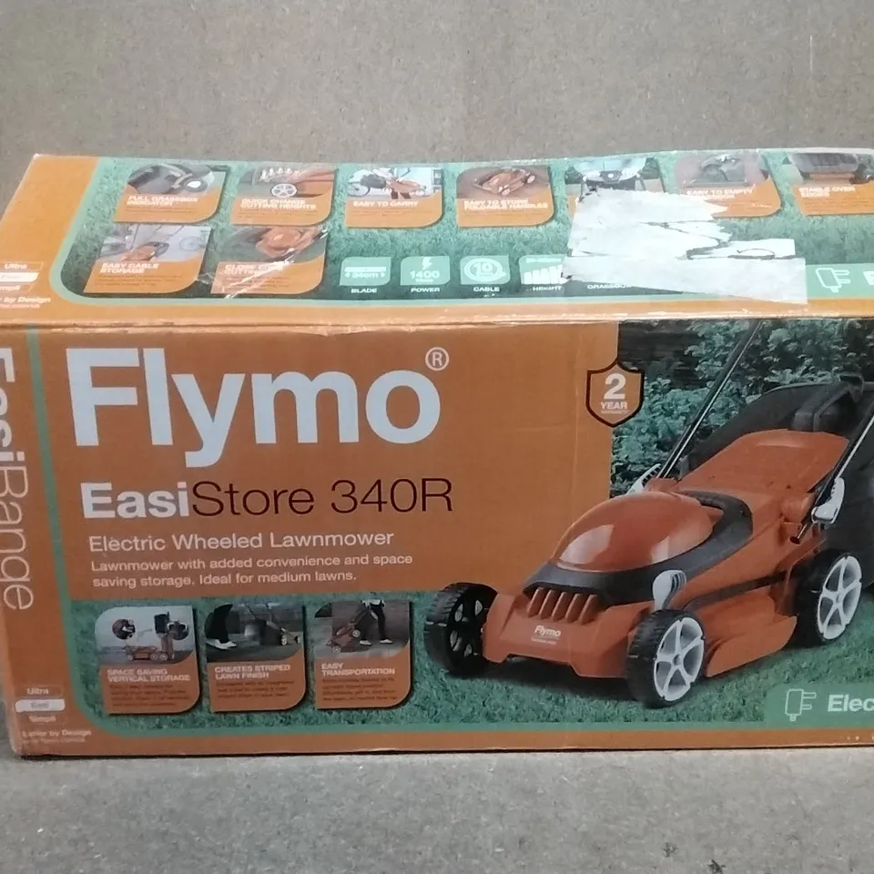 BOXED FLYMO EASISTORE 340R ELECTRIC WHEELED LAWNMOWER  