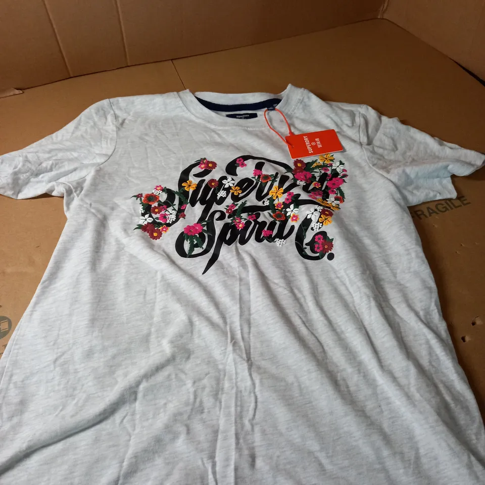SUPERDRY SCRIPT STYLE FLORAL PRINT TSHIRT - ICE MARL SIZE S