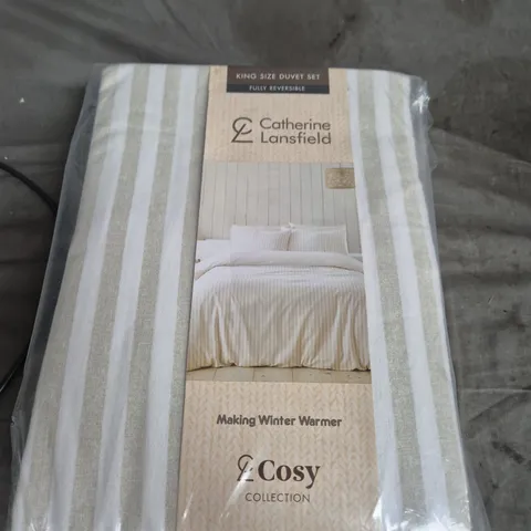CATHERINE LANSFIELD KING SIZE DUVET SET – BRUSHED STRIPE, FULLY REVERSIBLE