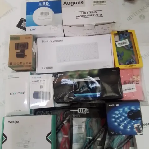 BOX CONTAINING LARGE AMOUNT OF MIXED BOXED ELECTRONIC ITEMS PHONE ACCESSORIES ETC.