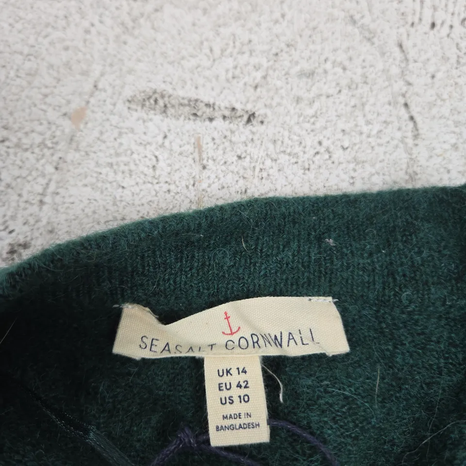 SEASALT CORNWALL WOMEN'S GREEN KNIT CARDIGAN, UK 14 (EU 42)