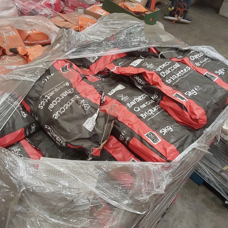 PALLET CONTAINING A LARGE QUANTITY OF CHARCOAL BRIQUETTE BAGS 