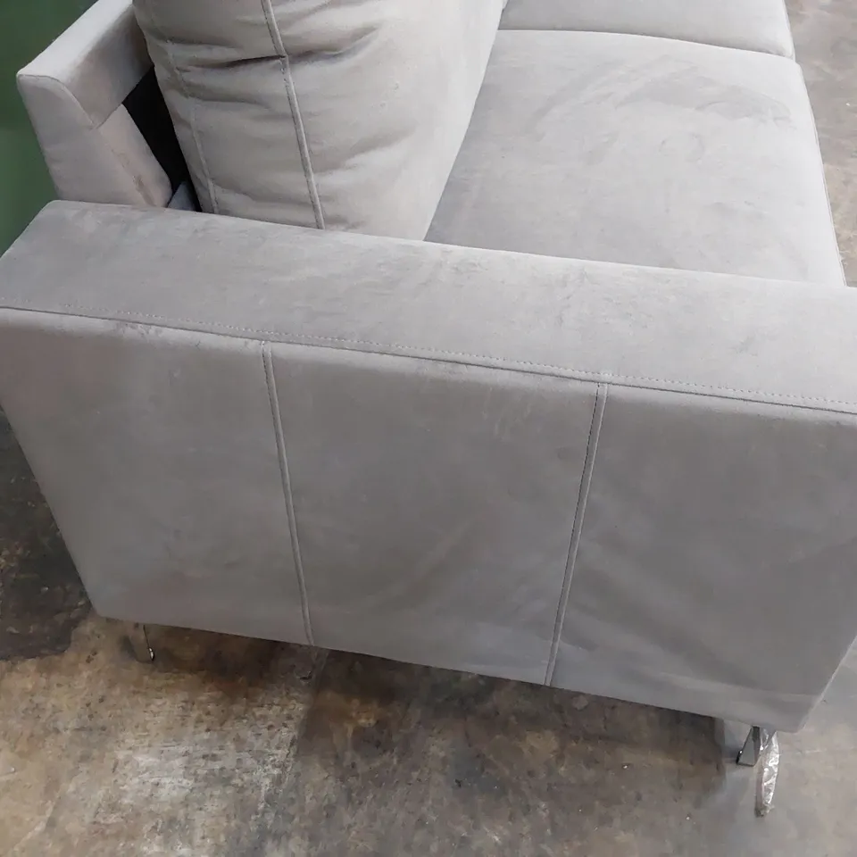 DESIGNER THREE SEATER SOFA GREY PLUSH FABRIC 