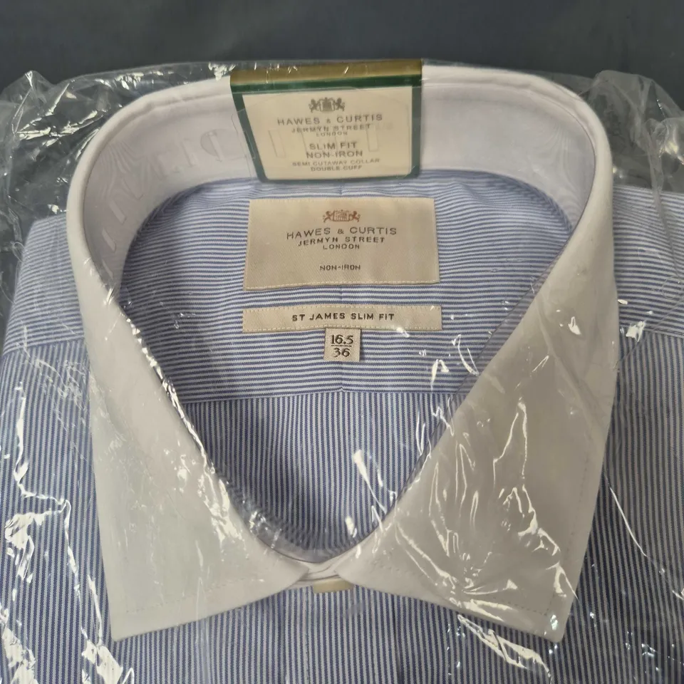 HAWES & CURTIS SLIM FIT SHIRT – ST JAMES NON-IRON, BLUE STRIPE, COLLAR 16.5 IN
