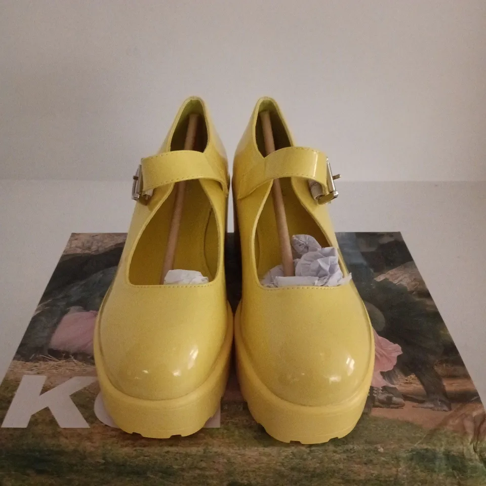 BOXED PAIR OF KOI TIRA MARY JANE SHOES – SUNSHINE YELLOW EDITION, UK SIZE 5