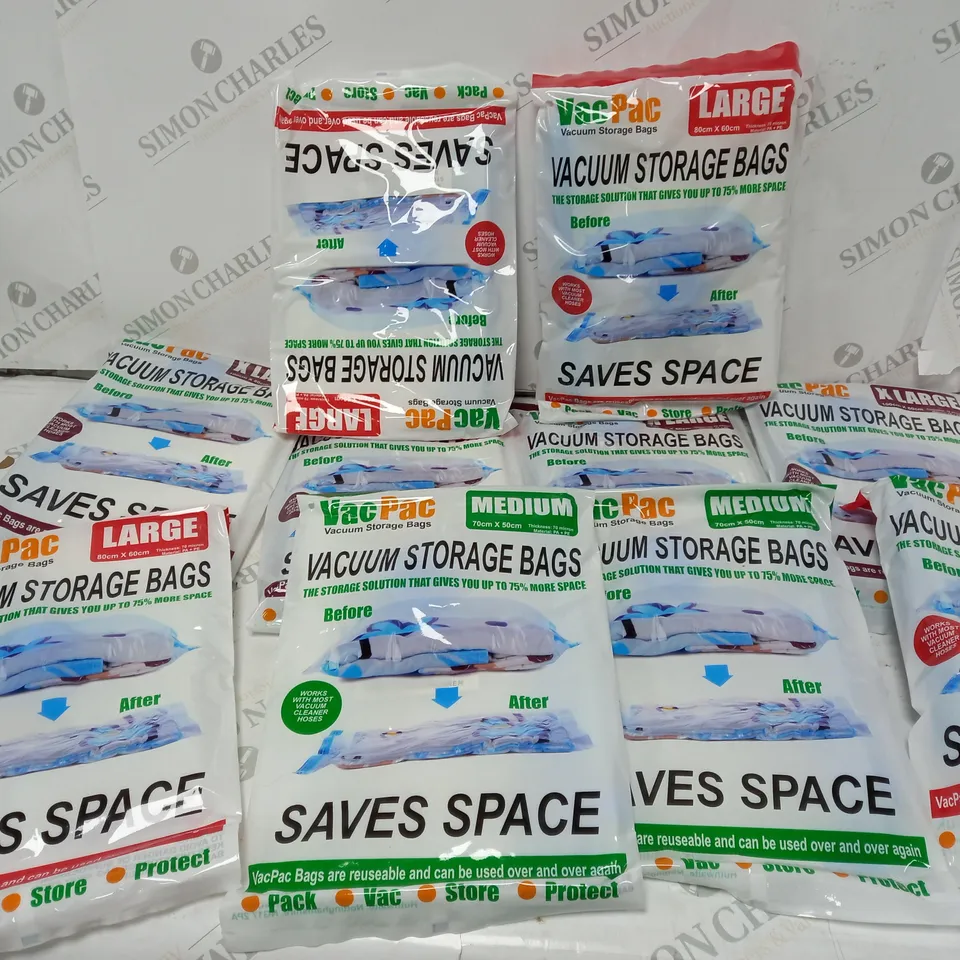 APPROXIMATELY 10 VAC PAC VACUUM STORAGE BAGS TO INCLUDE SIZES MEDIUM, LARGE, AND EXTRA LARGE