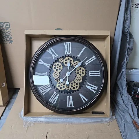 DECORATIVE GEAR WALL CLOCK WITH ROMAN NUMERALS – BLACK FRAME