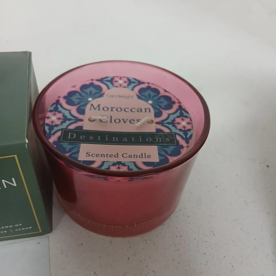 ASSORTED SCENTED CANDLES BUNDLE: OUD & BERGAMOT, SEA, EVERGREEN FOREST, MOROCCAN CLOVES IN TINS AND JARS (BOX INCLUDED)