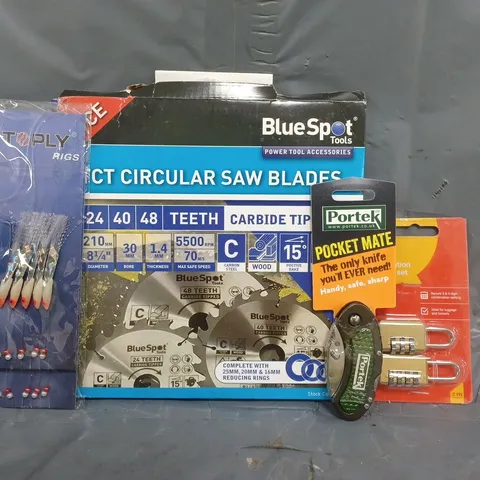 APPROXIMATELY 10 ASSORTED HOUSEHOLD ITEMS TO INCLUDE CIRCULAR SAW BLADES, POCKET MATE, ETC