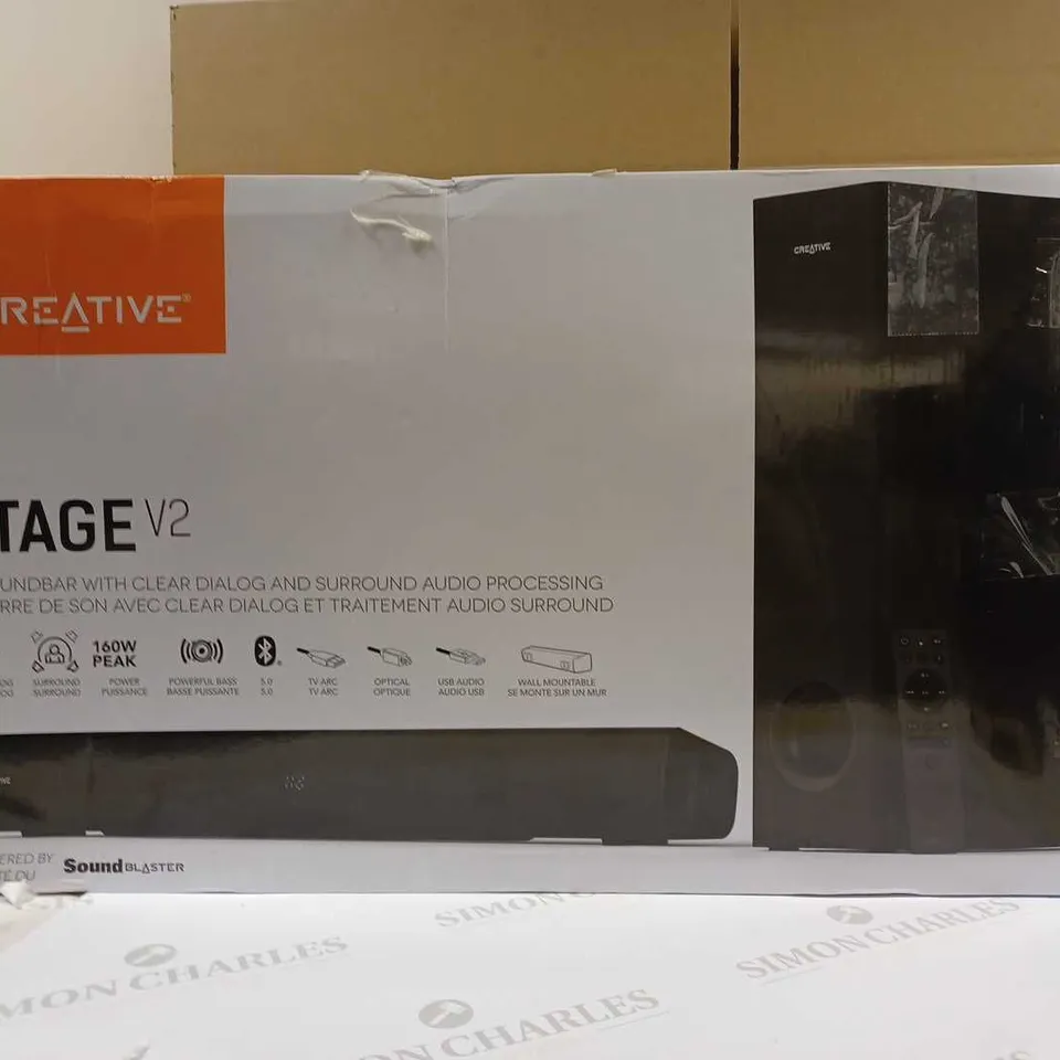 CREATIVE STAGE V2 SOUNDBAR WITH CLEAR DIALOG AND SURROUND AUDIO PROCESSING 