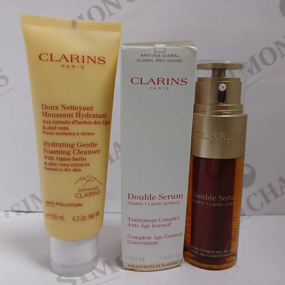 2 CLARINS ITEMS TO INCLUDE DOUBLE SERUM (50ML) AND HYDRATING GENTLE FOAMING CLEANSER (125ML)