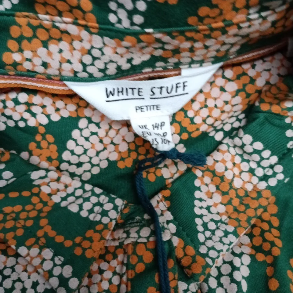 WHITE STUFF EVERLY JERSEY SHIRT DRESS – GREEN PRINT, PETITE UK 14P