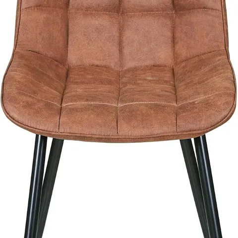 BOXED FAUX MATTE SUEDE LEATHER DINING CHAIRS WITH PADDED SEAT AND METAL LEGS - TAN