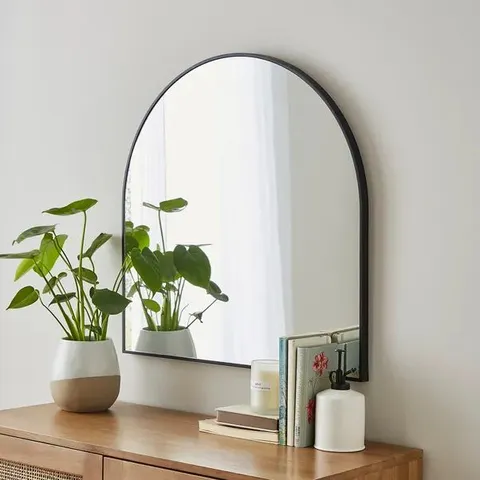BOXED ESSENTIALS ARCHED OVERMANTEL WALL MIRROR 70×70CM