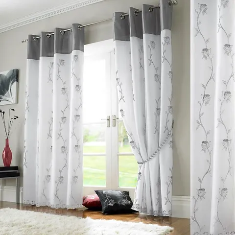 WOODSBURGH TAHITI LINED EYELET SEMI SHEER CURTAINS (SET OF 2)