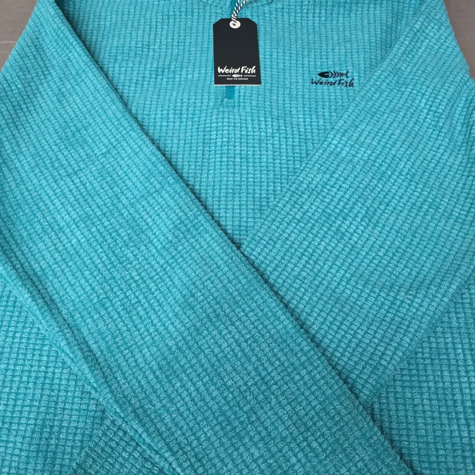 WEIRD FISH NEWARK ECO 1/4 ZIP GRID FLEECE IN BLUE SIZE XL