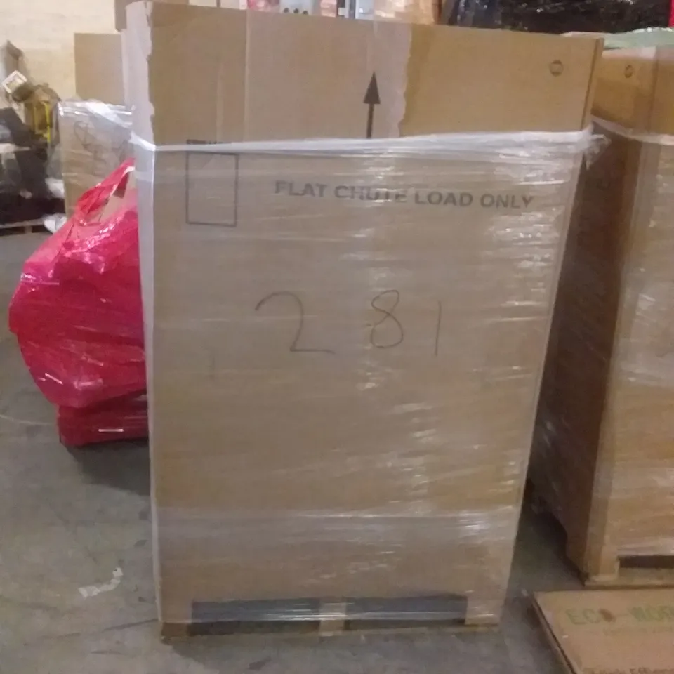 PALLET OF ASSORTED ITEMS INCLUDING ECO-WORTHY HIGH EFFICENCY SOLAR MODULE, HIRONPAL OFFICE CHAIR, AIR COOLER, HORNFEL MARTELLO PATIO HEATER, COMOMA OFFICE CHAIR, MICROWAVE OVEN RACK