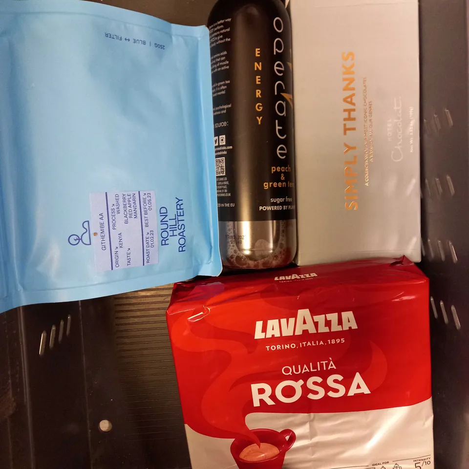 BOX OF APPROXIMATELY 10 ASSORTED FOOD PRODUCTS TO INCLUDE HASBEAN 747, MISSION RECOVER TEA, MYPROTEIN IMPACT WHEY ETC