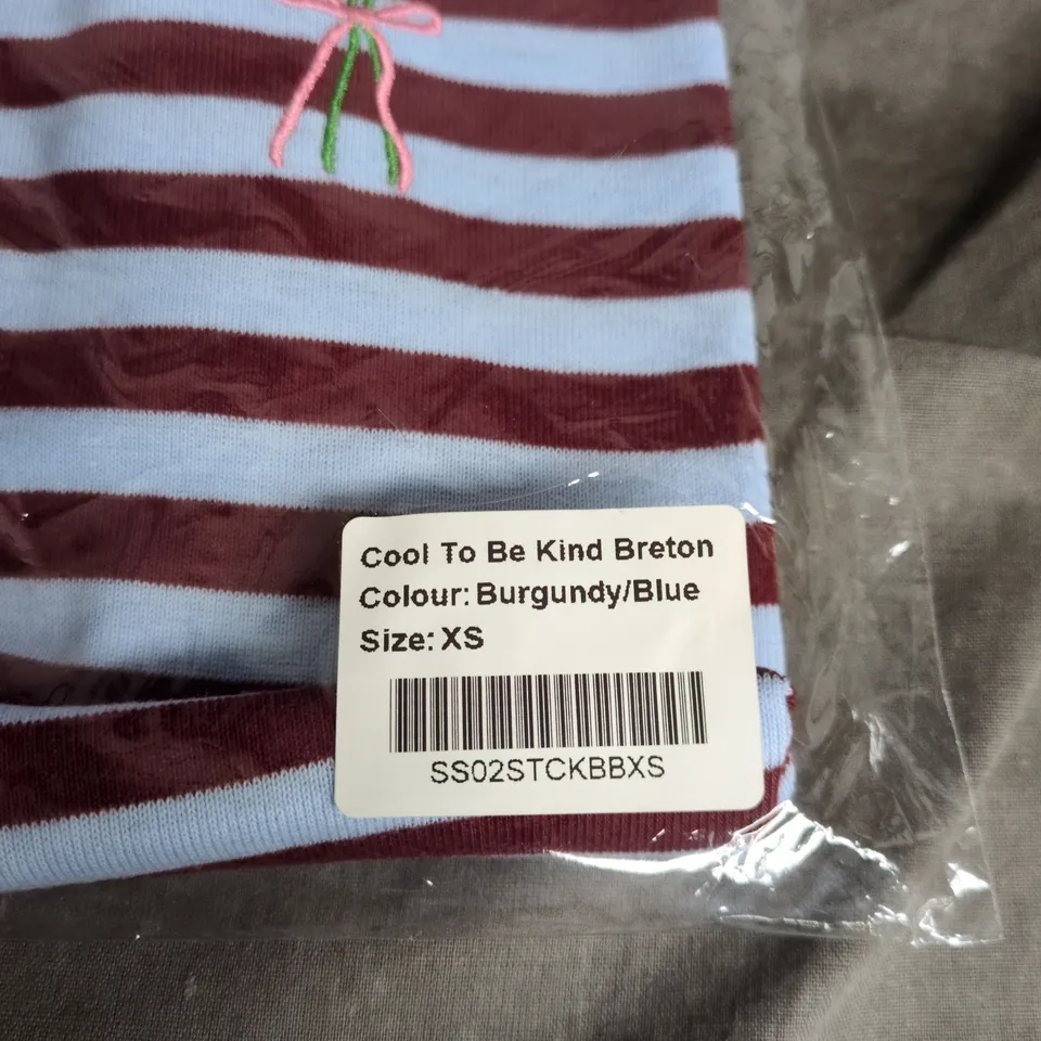 COOL TO BE KIND BRETON TOP – BURGUNDY/BLUE STRIPE – XS