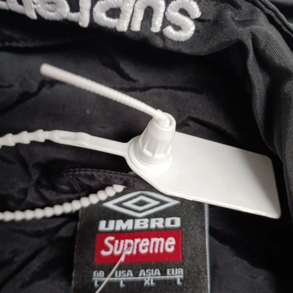 UMBRO X SUPREME TRACK JACKET – MEN'S, BLACK WITH WHITE PIPING, UK SIZE L