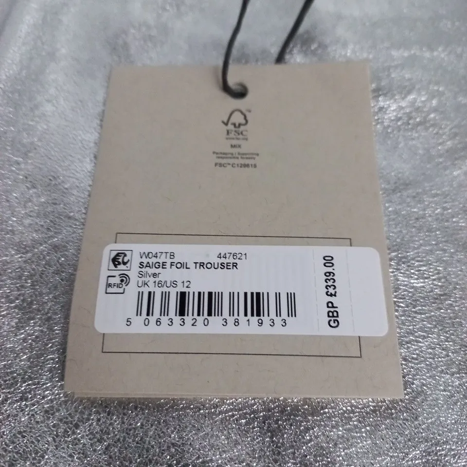 ALL SAINTS SAIGE FOIL TROUSERS IN SILVER - UK 16