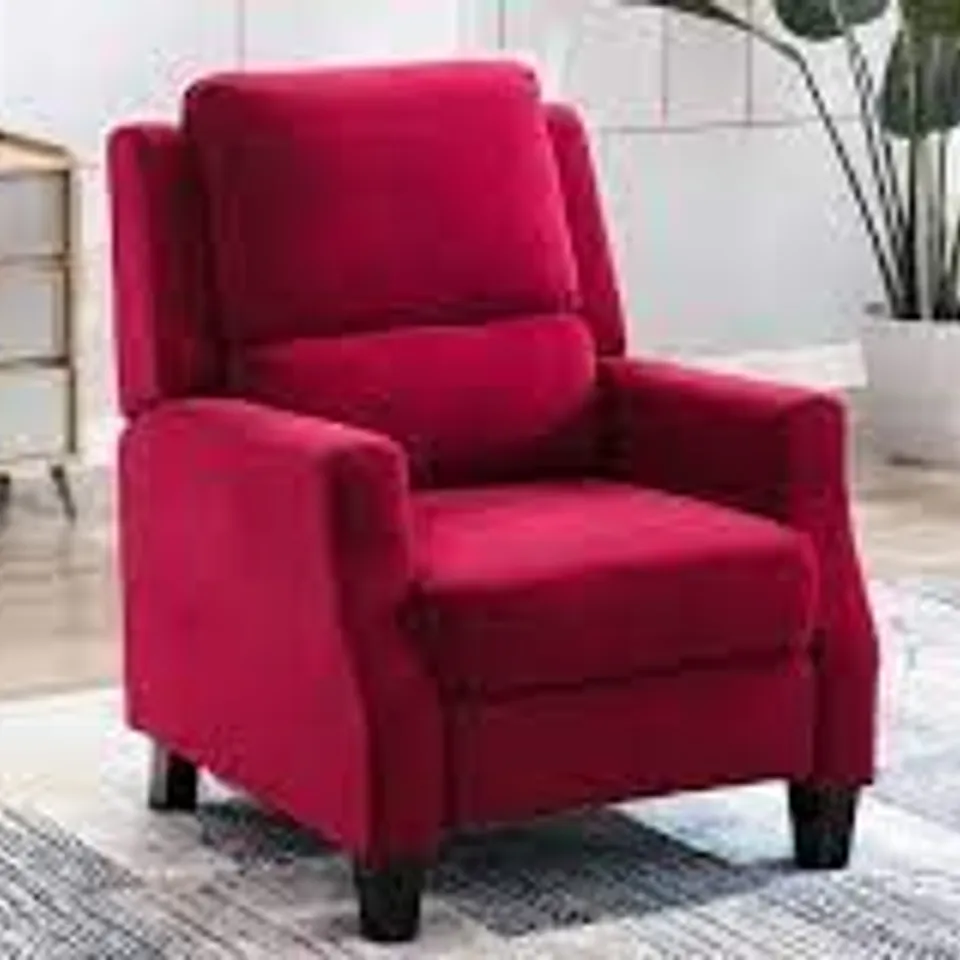 BOXED DESIGNER RED FABRIC PUSHBACK RECLINING EASY CHAIR 