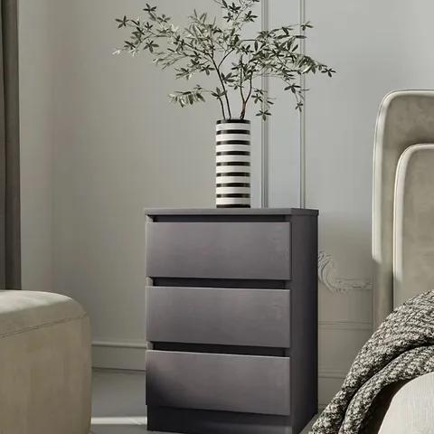 BOXED MALVERN 3 DRAWER BEDSIDE - GREY (1 BOX)