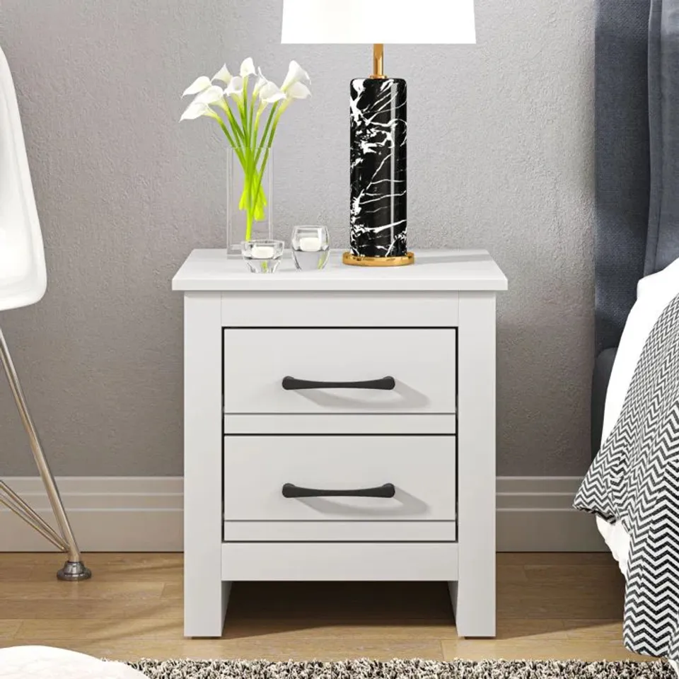 BOXED LIMESTONE MANUFACTURED WOOD BEDSIDE TABLE IN WHITE (1 BOX)