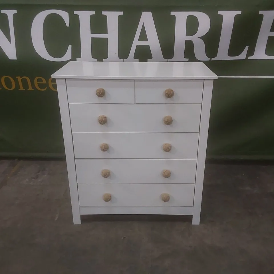 DESIGNER 6 DRAWER CHEST OF DRAWERS - WHITE