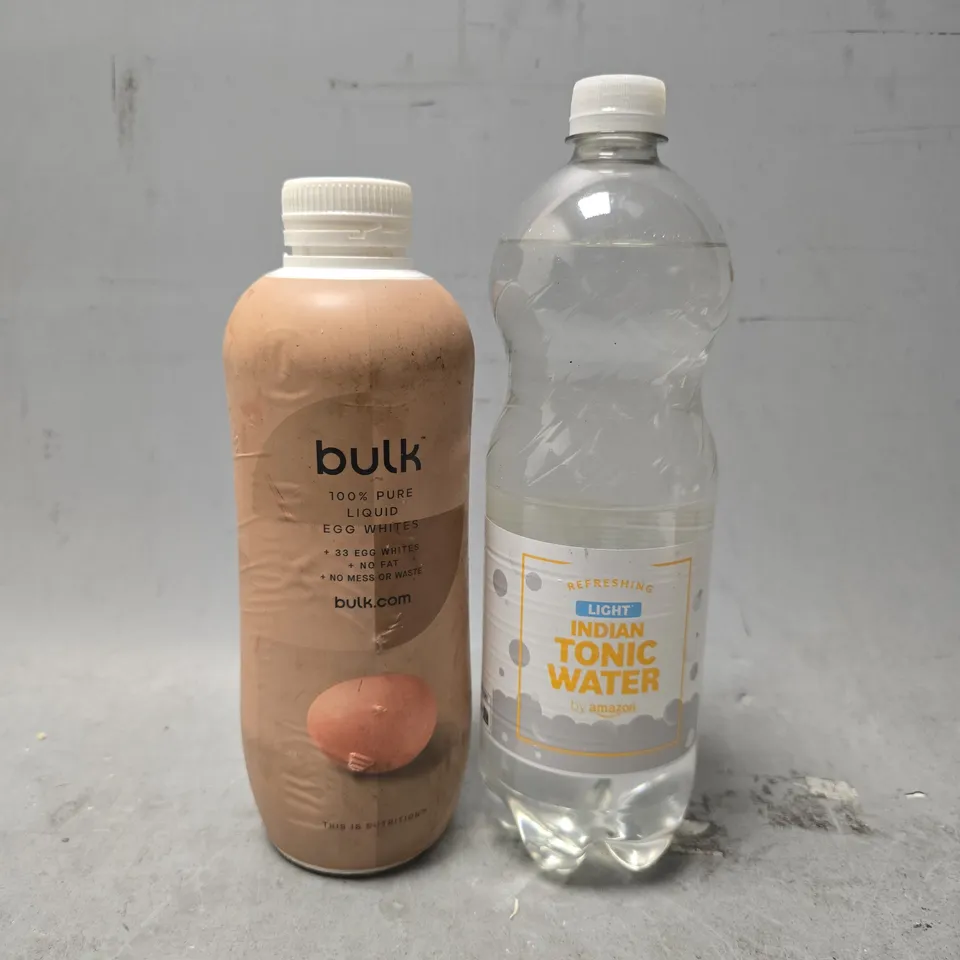 APPROXIMATELY 6 ASSORTED DRINK ITEMS TO INCLUDE - BULK EGG WHITES  , INDIAN TONIC WATER 