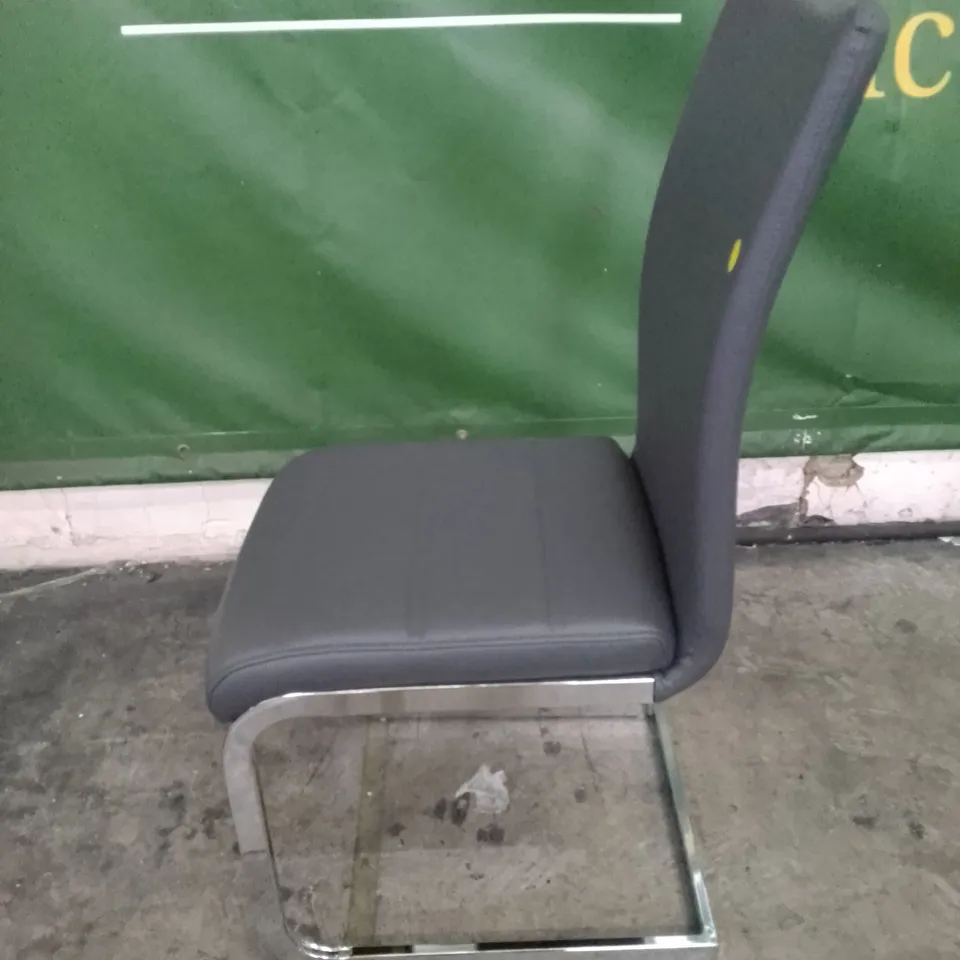 PERTH GREY LEATHER DINING CHAIR WITH CHROME LEGS