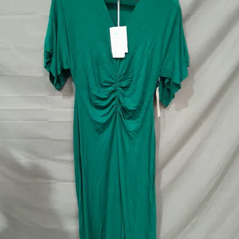 JIGSAW CREPE FLUTTER SLEEVE DRESS IN GREEN - LARGE