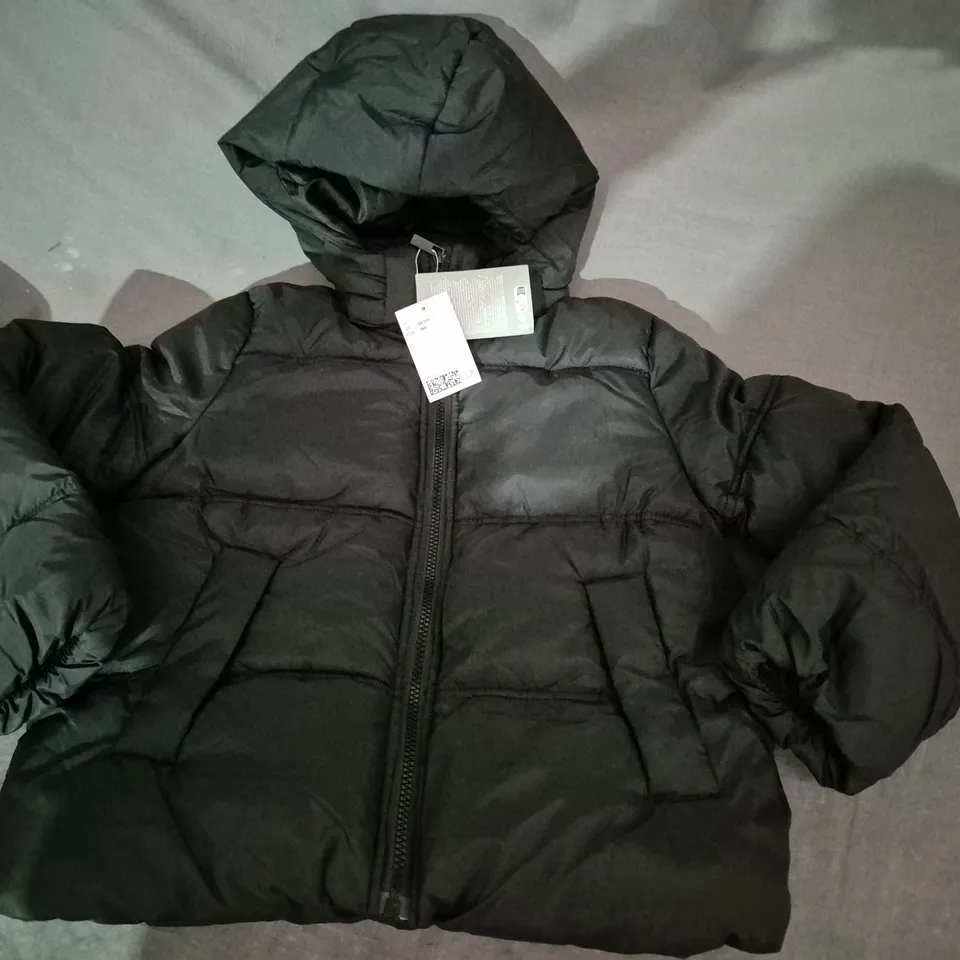 H&M PUFFER HOODED JACKET, BLACK - SIZE 10-11 YEARS 