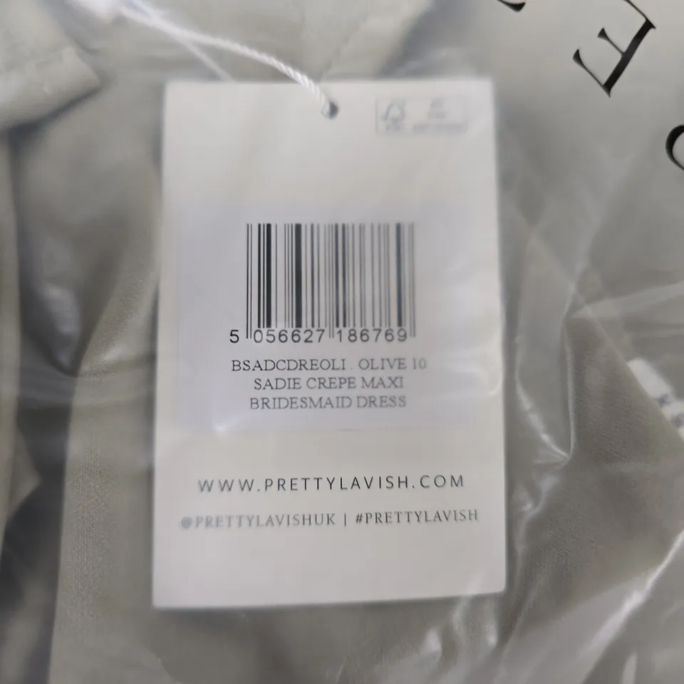 PRETTY LAVISH OLIVE SADIE CREPE MAXI BRIDESMAID DRESS – UK SIZE 10