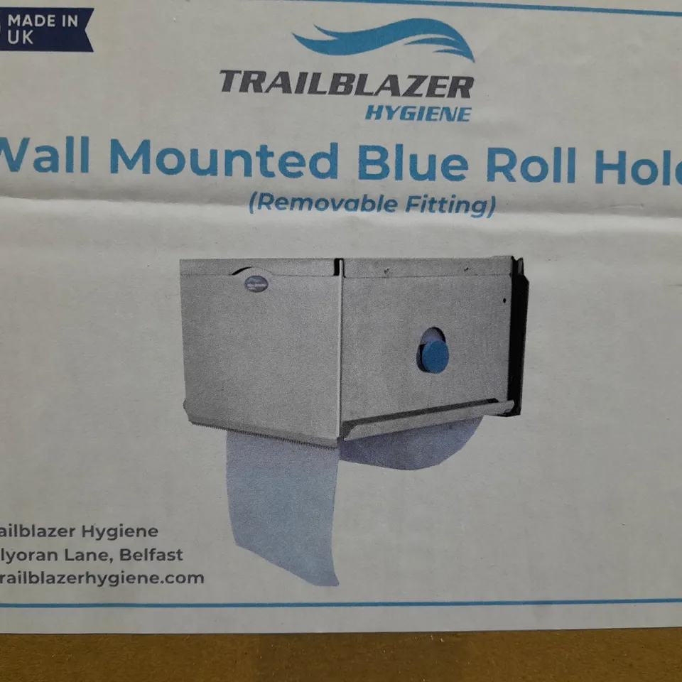 BOXED TRAILBLAZER WALL MOUNTED BLUE ROLL HOLDER