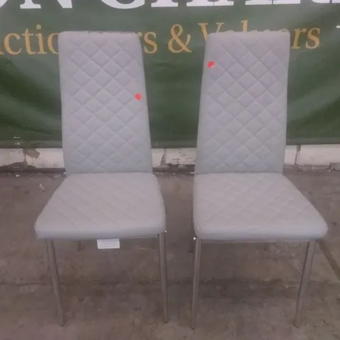 SET OF 2 LIGHT GREY LEATHER DINING CHAIRS (CHROME LEG)