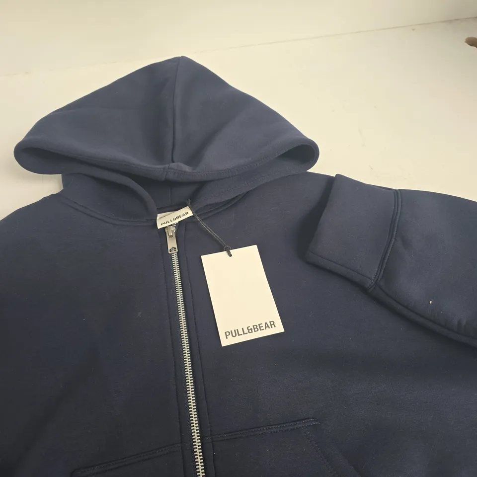 PULL & BEAR NAVY XIP THROUGH HOODIE - UK S