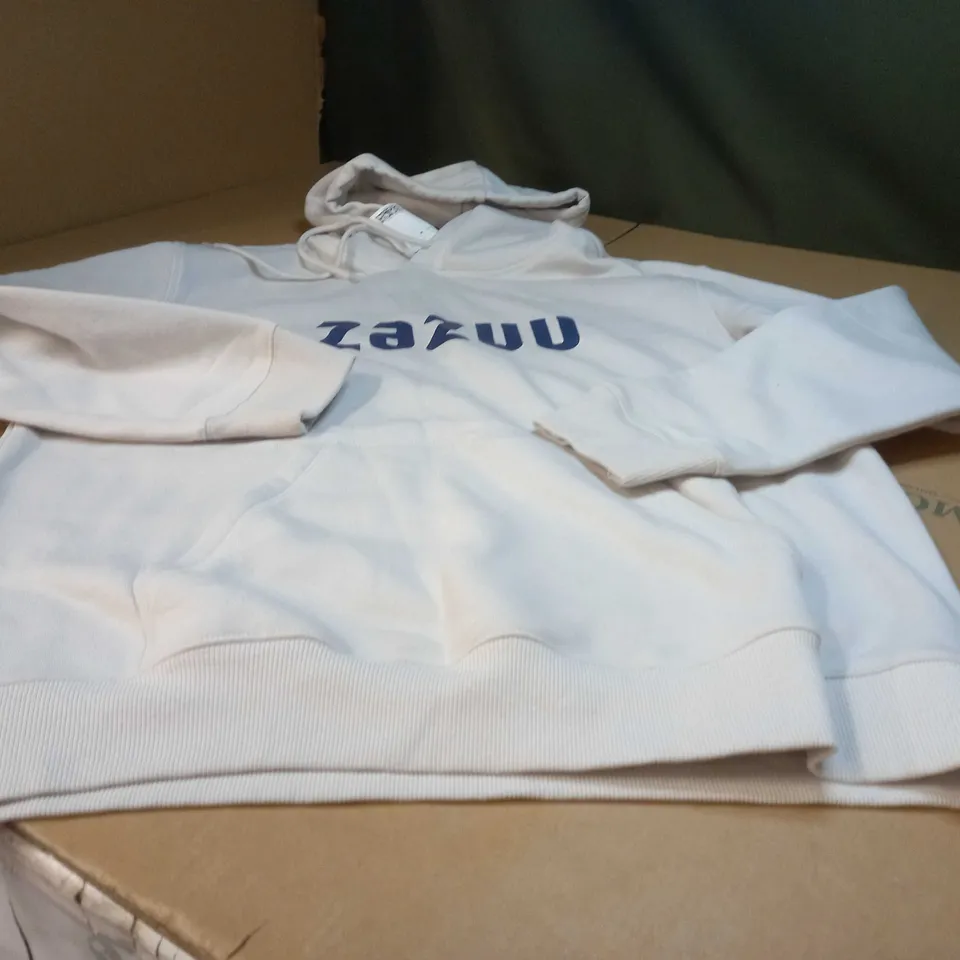 H&M STONE/SLOGAN FRONT POCKET HOODIE - MEDIUM