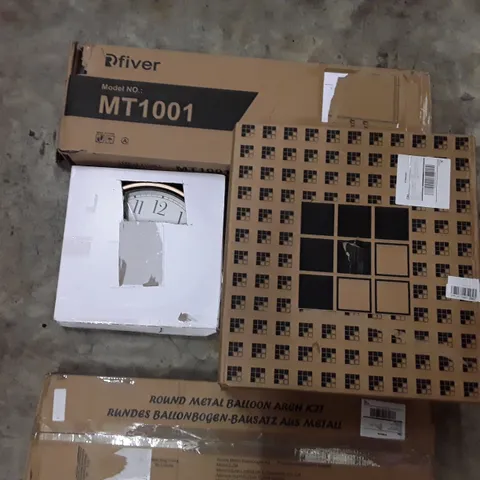 PALLET TO CONTAIN AN ASSORTMENT OF HOUSEHOLD ITEMS TO INCLUDE SHELVES, TV WALL MOUNT AND WALL CLOCKS ECT