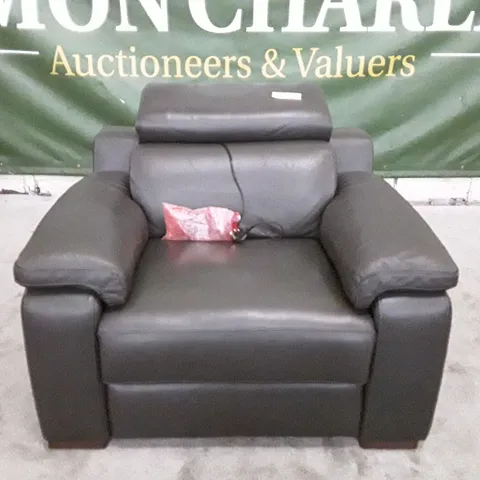 QUALITY ITALIAN DSIGNER RICCARDO ELECTRIC RECLINER CHAIR WITH SMALL ARMS - SLATE LEATHER