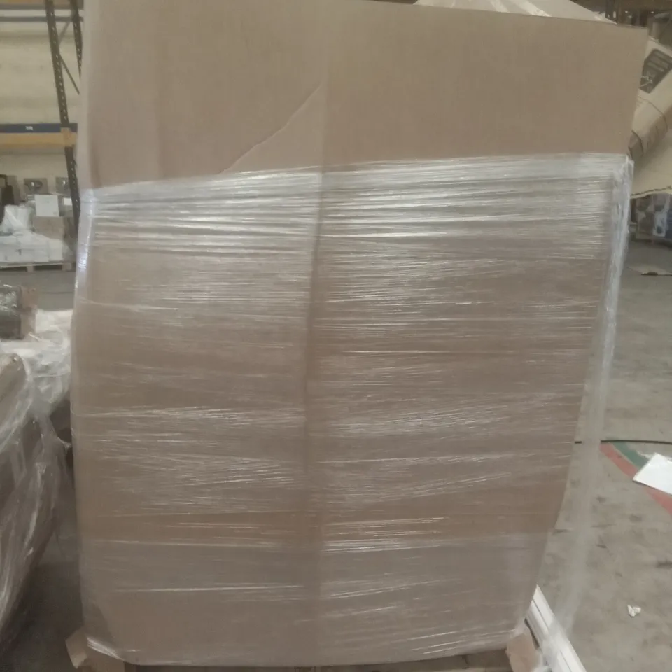 PALLET OF ASSORTED ITEMS SUCH AS CHRISTMAS TREE, CEILING FAN, TV TRAY, SHELVES