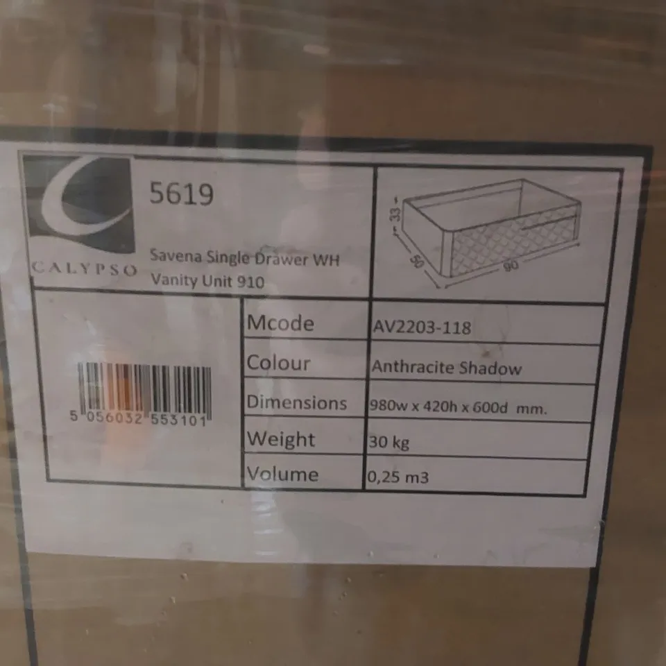 PALLET CONTAINING A LARGE QUANTITY OF ASSORTED BATHROOM FURNITURE PARTS INCLUDING: SAVENA SINGLE DRAWER VANITY BASES